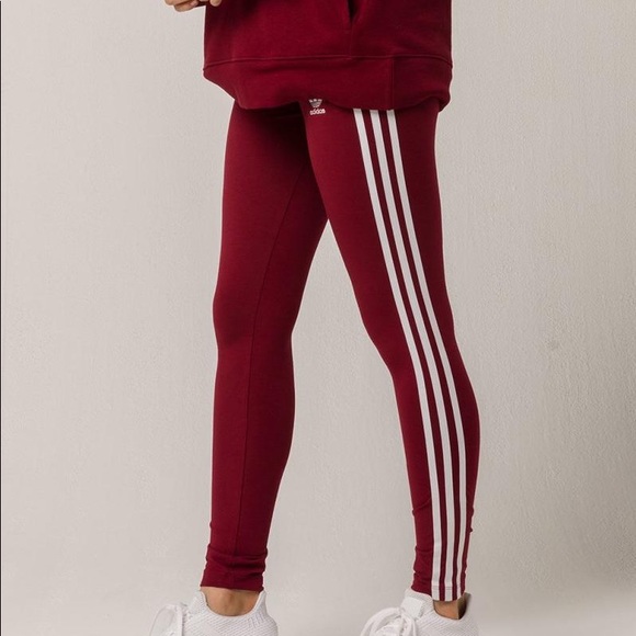 Adidas || Burgundy 3 stripes leggings || Size S - Picture 5 of 6